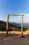 Old wooden swing View on a mountain in Nan