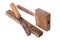 Old wooden tools chisel, a hammer and a level isolated