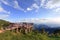 Old wooden viewpoint on top of mountain.