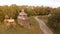 Old wooden village church, top view.