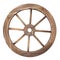 Old wooden wagon wheel on white