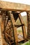 Old wooden waterwheel and Cabriel River on its way through Casas del Rio village, Albacete, Spain.