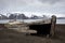 Old wooden whaling boat on the beach at Whaler`s Bay, Antarctica