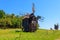 Old wooden windmills in Pyrohiv Pirogovo village near Kiev, Ukraine