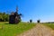 Old wooden windmills in Pyrohiv Pirogovo village near Kiev, Ukraine