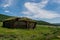 Old wooden Yurt with moss on the roof. destroyed Yurt.