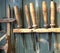 Old woodworking tools on wall