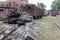 Old workshop of wagons and narrow-gauge railway locomotives. Place of repair and renovation for trains.