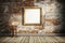 Old world charm Vintage room interior, white brick wall backdrop