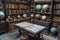 Old-world map room with globes and antique navigation tools