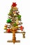 Old world stick Christmas Tree with golden angels and vintage Soviet Union produced felt and styrofoam ornaments -i solated on