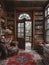 Old-world study with rich wood paneling and a hidden bookcase door