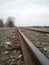 Old Worn Down Urban Train Tracks Closeup