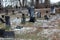 Old worn headstones in cemetery filled with Revolutionary War heros, Saratoga springs, New York, 2019