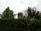 Old worn silo on farm with green trees and plants