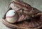 Old and worn used leather baseball sport glove over aged