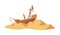 Old wrecked pirate sea ship or sailboat flat vector illustration isolated.