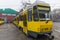 Old yellow Tram in depo Almaty, Kazakhstan