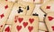 Old yellowed poker cards. background or texture