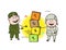 Old and Young Army Man with Blocks Banner Vector Illustration