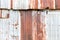 Old Zinc background, Rusted corrugated zinc sheets overlapping t