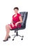 older businesswoman sitting in office chair