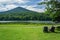 Older Couple Sitting by Abbott Lake Enjoying the View of Sharp Top Mountain