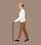 Older man white shirt walking stick