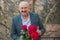 Older men with bouquet of roses, lifestyle of old men