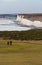 Older people couple discover Seven Sisters Cliffs in Sussex England