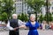 Older people spend their leisure time dancing in the square