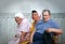 Older people: three Russian pensioners on a bench