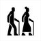 Older people on a walk sign, icons silhouettes of a man and a woman aged with a cane, senior adult symbol, elderly couple