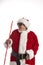 Older woman as Father Christmas with sunglasses on a white background