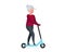 Older woman fun and riding electric kick scooter. Elderly female ride on eco transport. Old lady healthy lifestyle