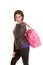 Older woman pink bag over shoulder