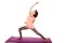 Older woman yoga lunge arm up