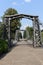 The oldest surviving iron suspension bridge in Europe in the city of Ozimek in southern Poland with chains suspended on cast iron