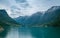 Oldevatnet fjord long exposure landscape, Norway.