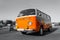 Oldtimer orange camper van -  selective color isolation