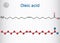 Oleic acid cis, omega-9 molecule. Structural chemical formula and molecule model. Sheet of paper in a cage