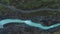 Olfusa river, Iceland. Aerial footage of a stream and a car passing by