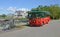 Oli`s Trolley, charming old-fashioned trolley, in Bar Harbor. Maine, USA