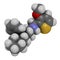 Oliceridine painkiller drug molecule. 3D rendering. Atoms are represented as spheres with conventional color coding: hydrogen