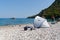 Olimpos, Antalya/Turkey-September 24 2020: People enjoy sea and sand in summer just near ancient city