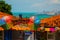 Olinda, Brazil: A view of the Handicraft`s Market in Olinda`s historic center, cityscape of Recife in the background