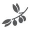 Olive branch glyph icon, plant and tree, olives sign, vector graphics, a solid pattern on a white background.