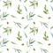 Olive branch, green leaves, simple watercolor seamless pattern for print, paper