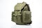 olive green military backpack, rugged look, on white