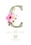 Olive green watercolor of alphabet C decorated with pink bouquet